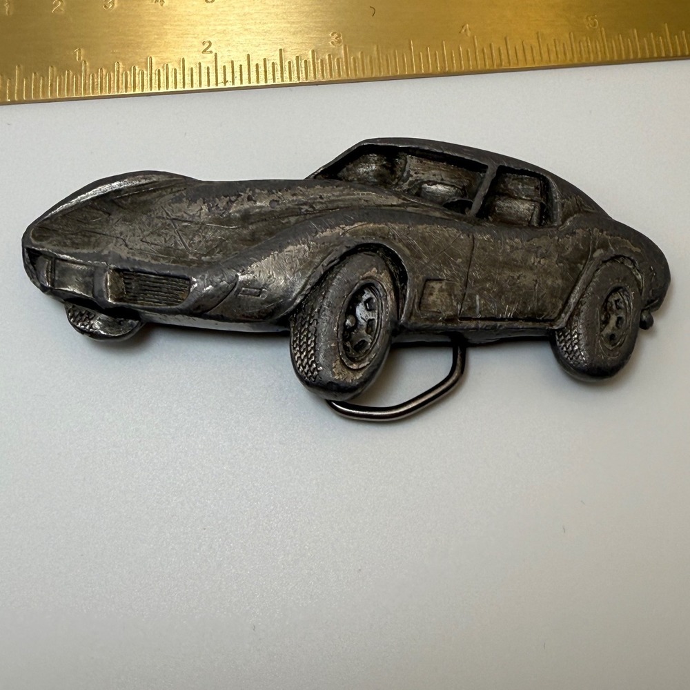 Bergamot Brass Works 1979 Corvette Stingray Pewter Belt Buckle Vintage USA